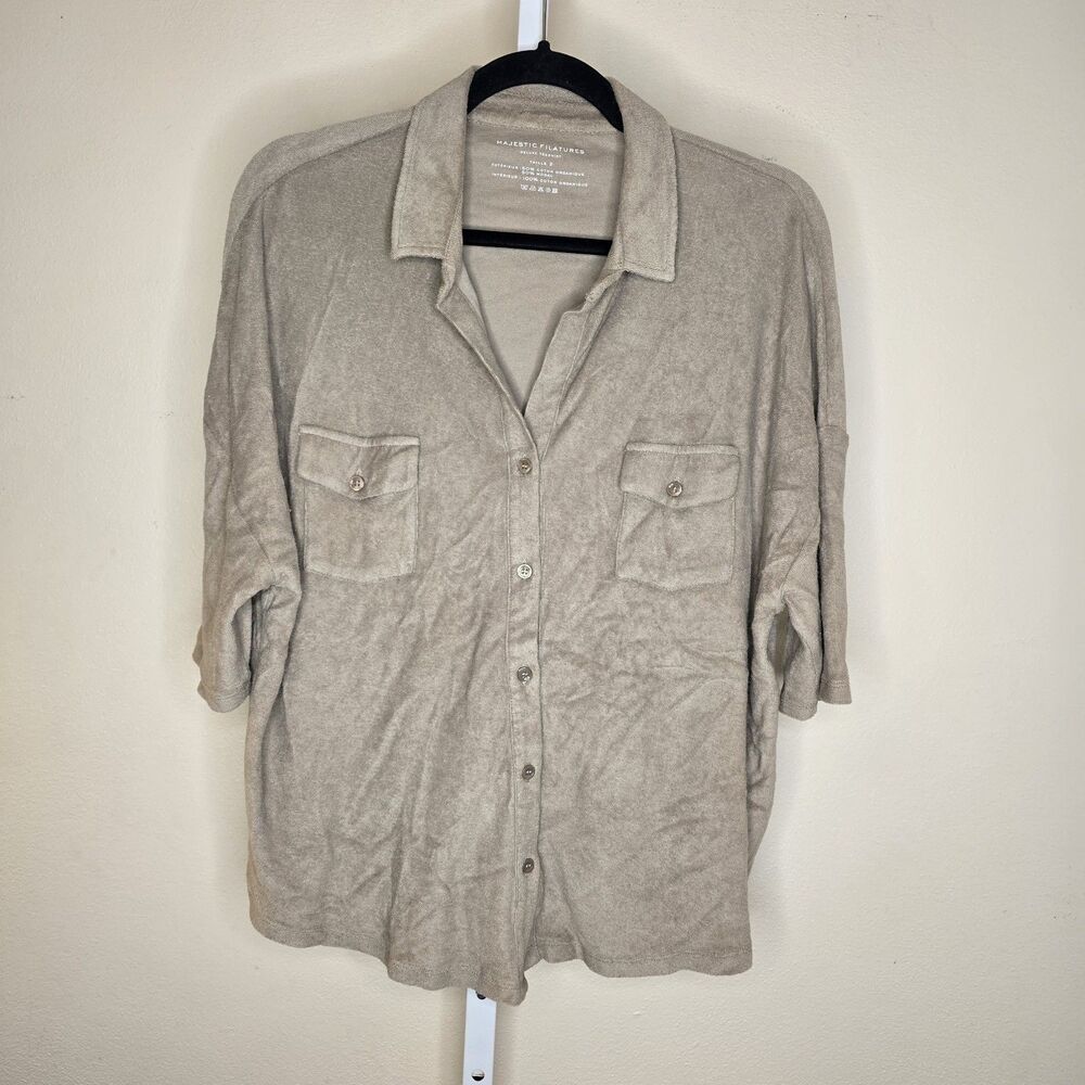 Majestic Filatures Deluxe Tee Shirt Short Sleeve Button Up Terry Cloth Cotton 2